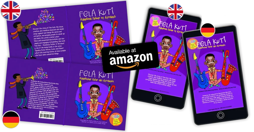 SpunkyToonzHeroes Icons and Rebels_FelaKuti_PaperbackKindle_English-German_999